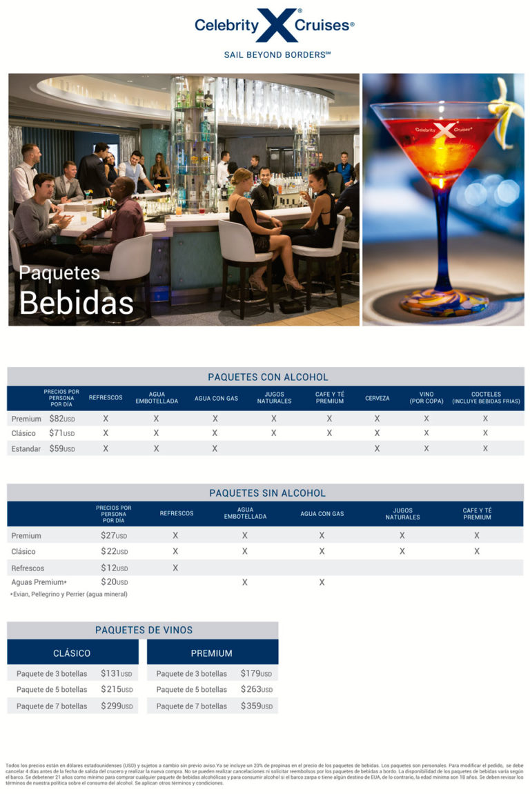 Paquetes De Bebidas Celebrity Cruises Pema Tours Tu Especialista En