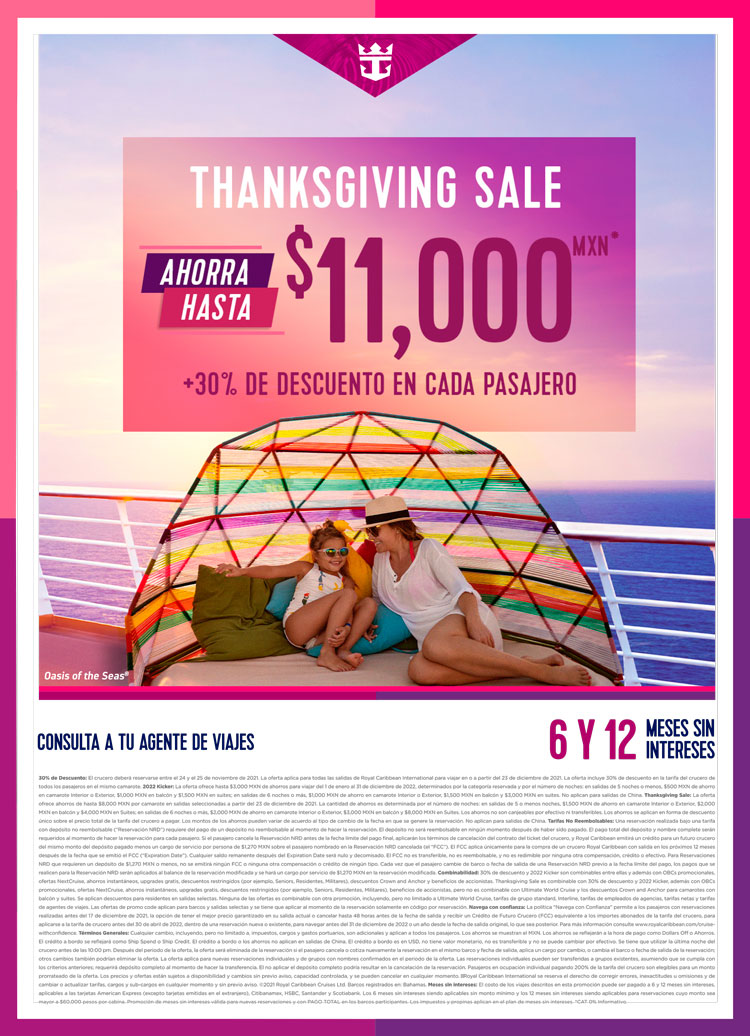 THANKSGIVING SALE Ahorra hasta 8,000 MXN con Royal Caribbean Pema