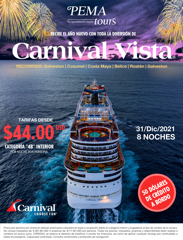 Tarifa Especial Para Recibir El Año Nuevo A Bordo De Carnival Vista