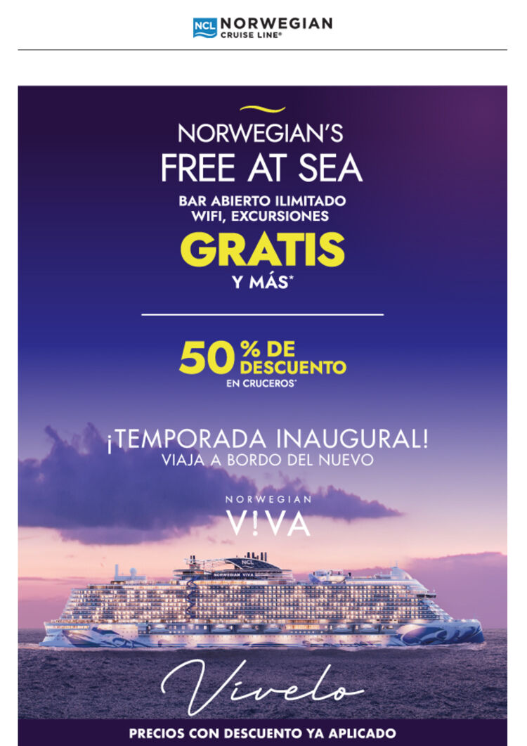 Información de la promoción al momento Norwegian Viva, Norwegian Cruise Line