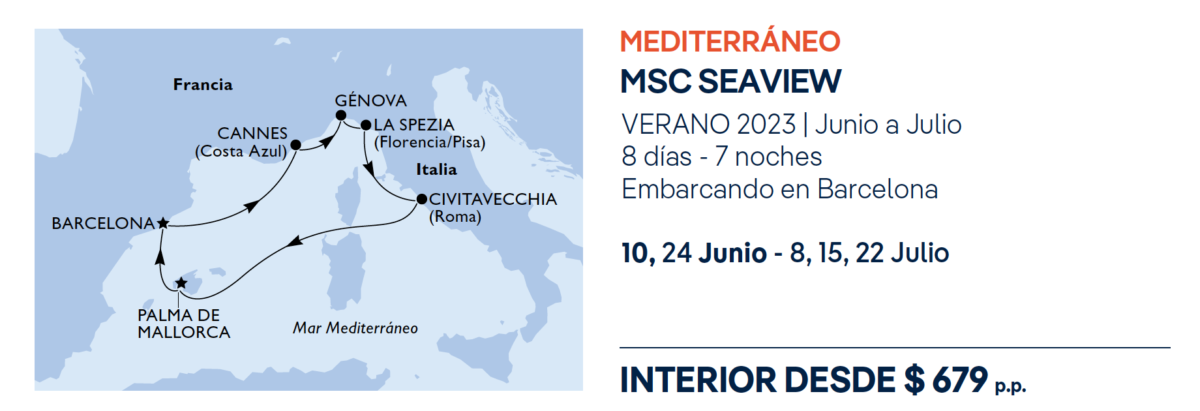 recorrido MSC SEAVIEW Mediterráneo tarifa, puertos que toca