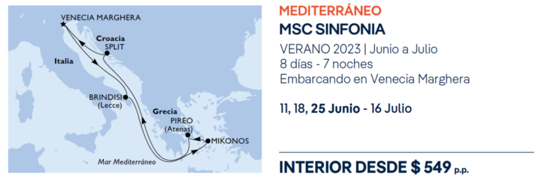recorrido MSC SINFONIA Mediterráneo tarifa, puertos que toca
