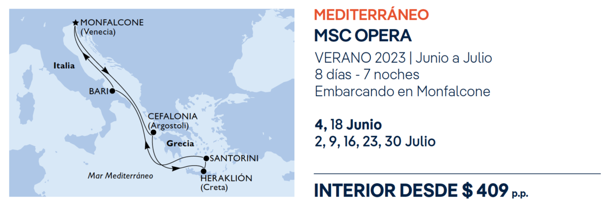 recorrido MSC OPERA Mediterráneo tarifa, puertos que toca