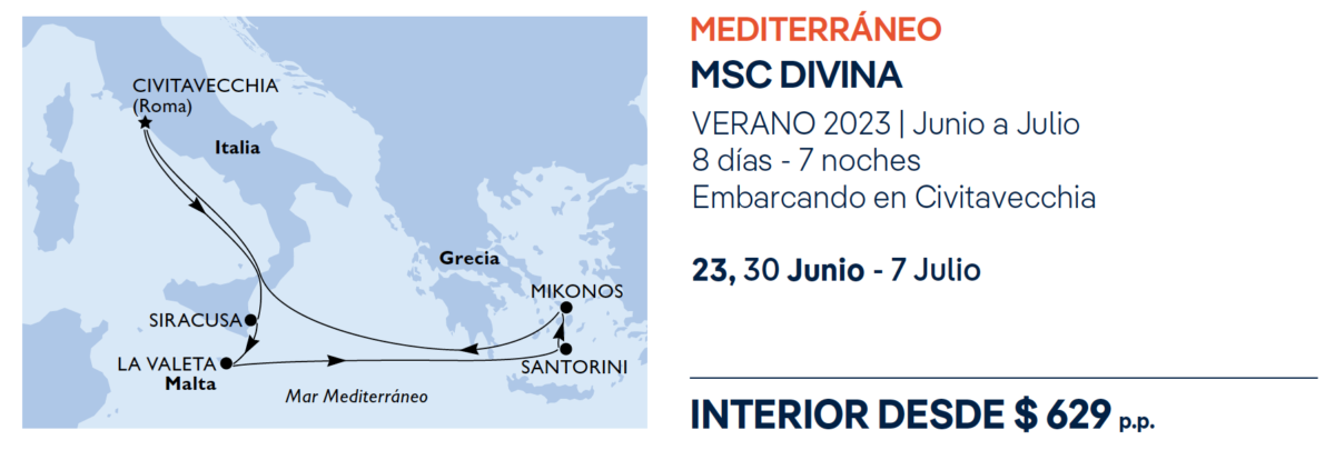 recorrido MSC Divina Mediterráneo tarifa