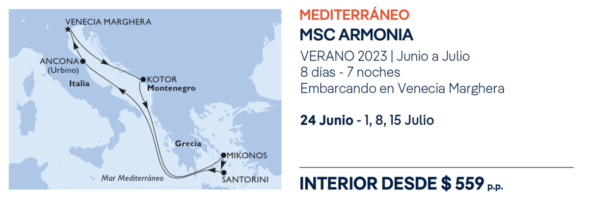 itinerario MSC Armonia ejemplo de salida