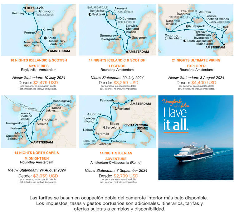 itinerarios nuevo barco nieuw statendam holland america line