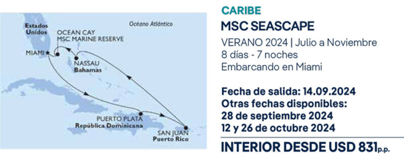 Itinerario de MSC Cruceros para el destino de El Caribe