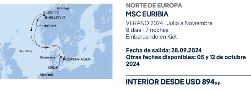 Itinerario de MSC Cruceros para el destino Norte de Europa